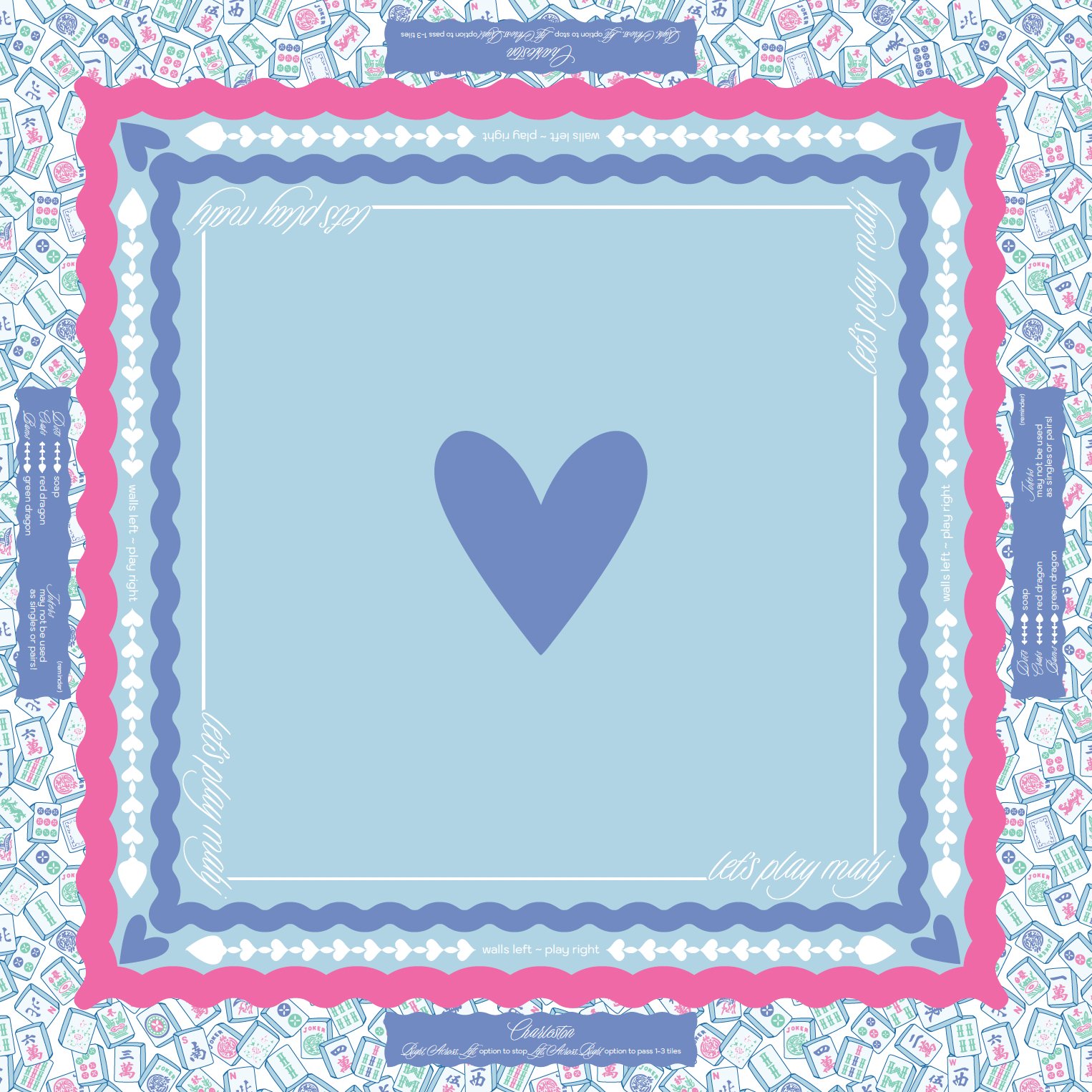 Decorative paper with a blue heart in the center and colorful border