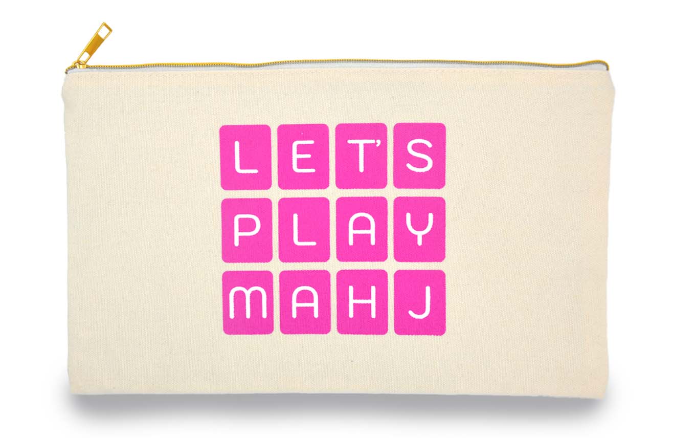 "Let's Play Mahj" Canvas Tile Bag (Hot Pink)