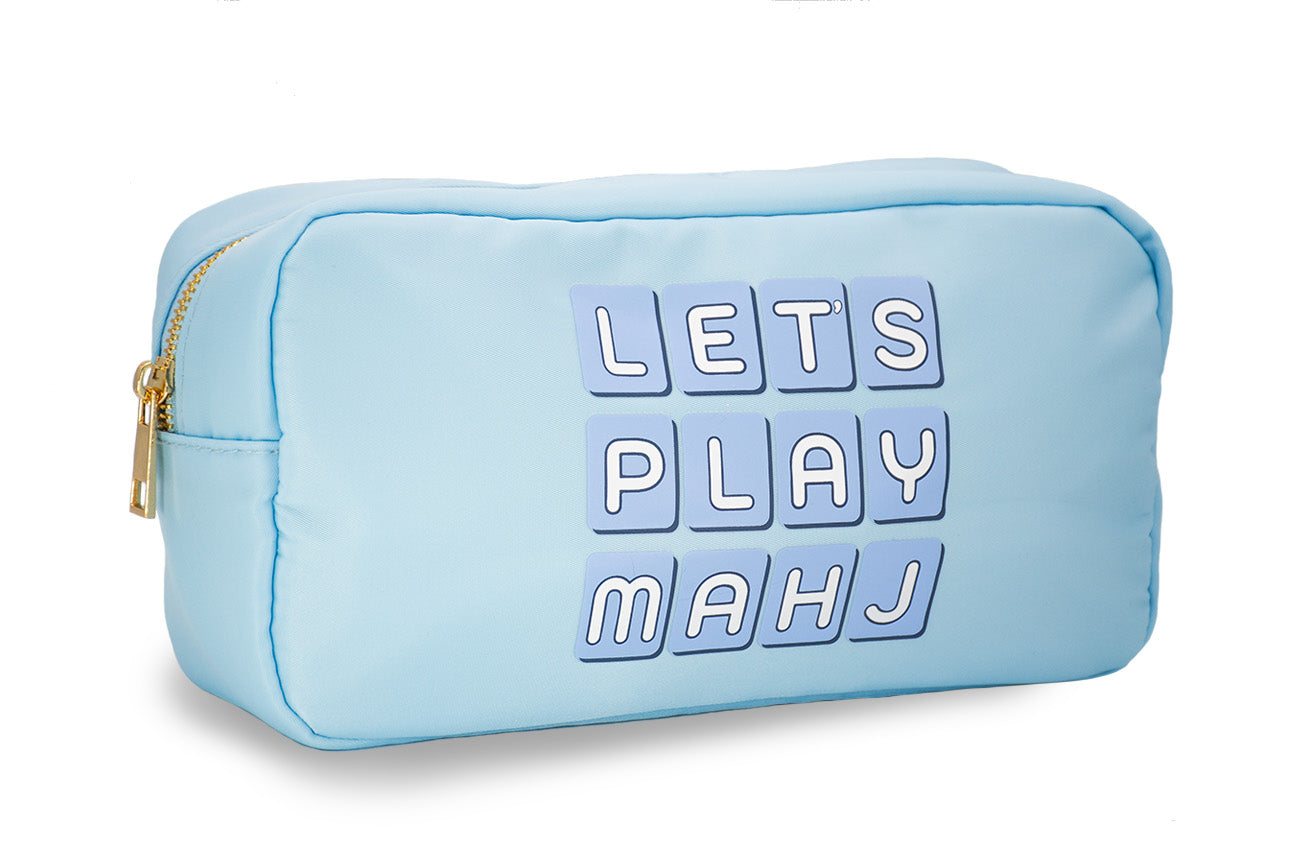 "Let's Play Mahj" Nylon Zip Tile Bag (Light Blue)