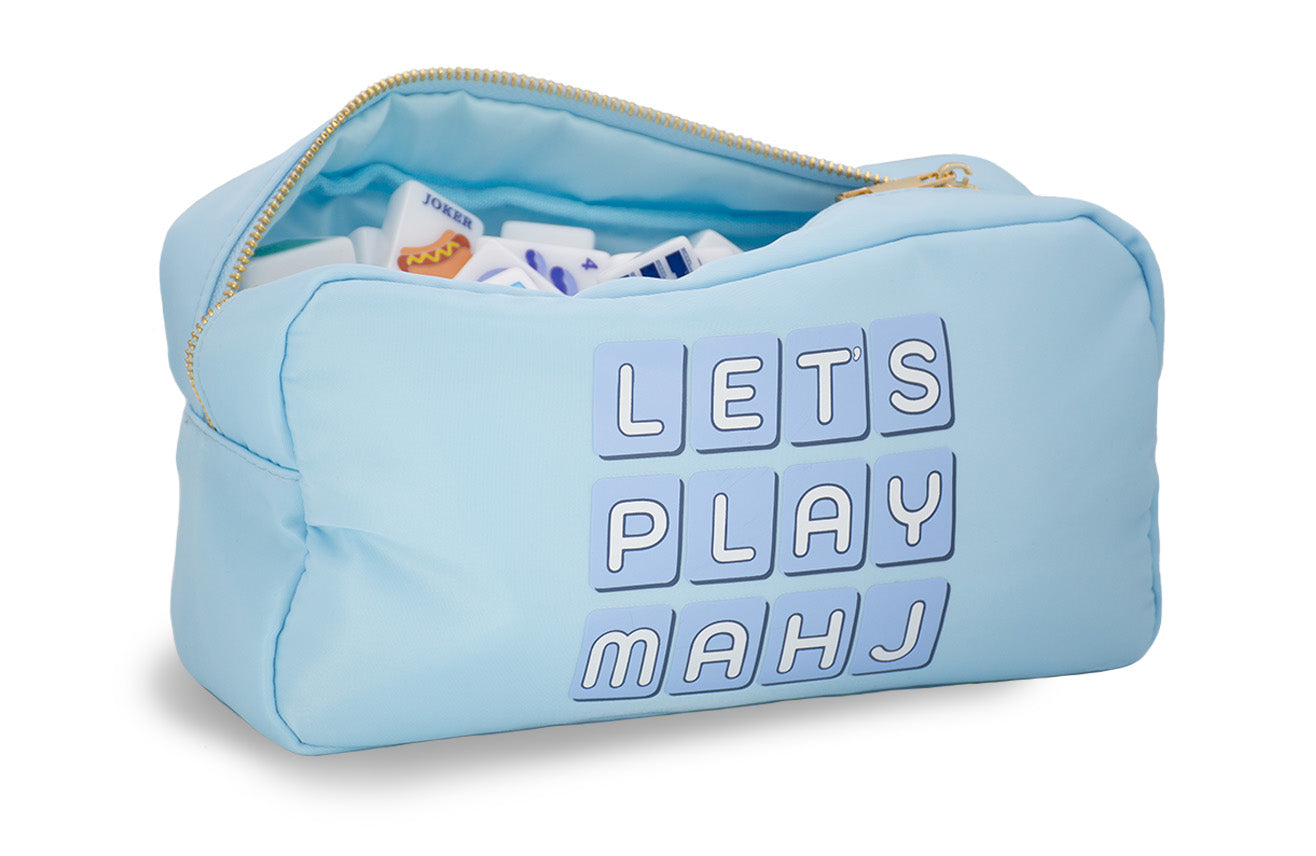 "Let's Play Mahj" Nylon Zip Tile Bag (Light Blue)